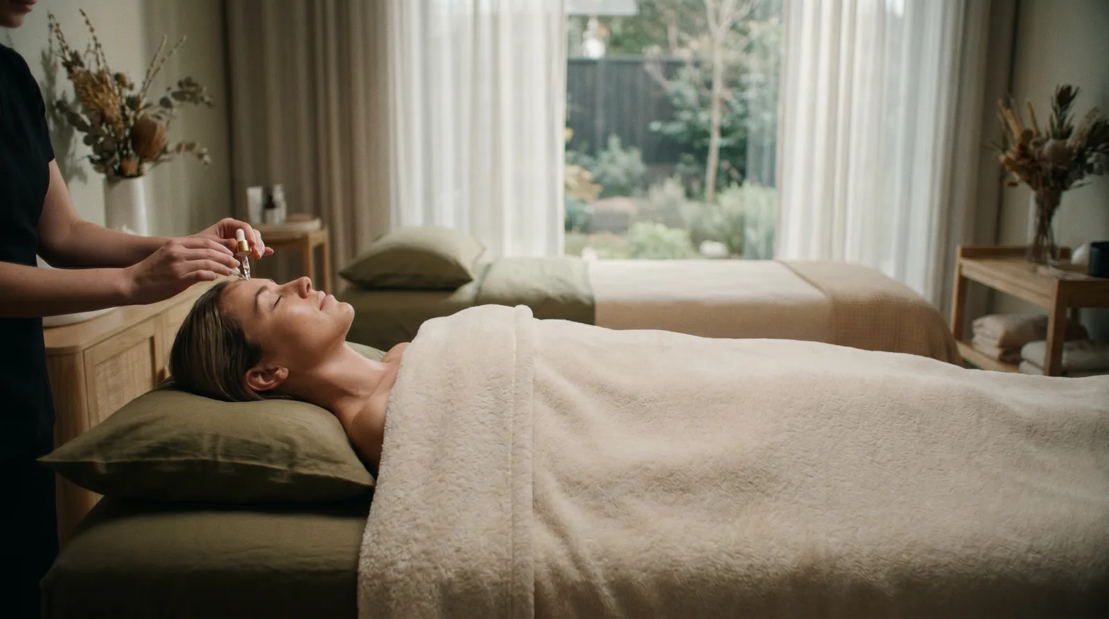Sala de atendimento da Midori Estética, reservada e tranquila